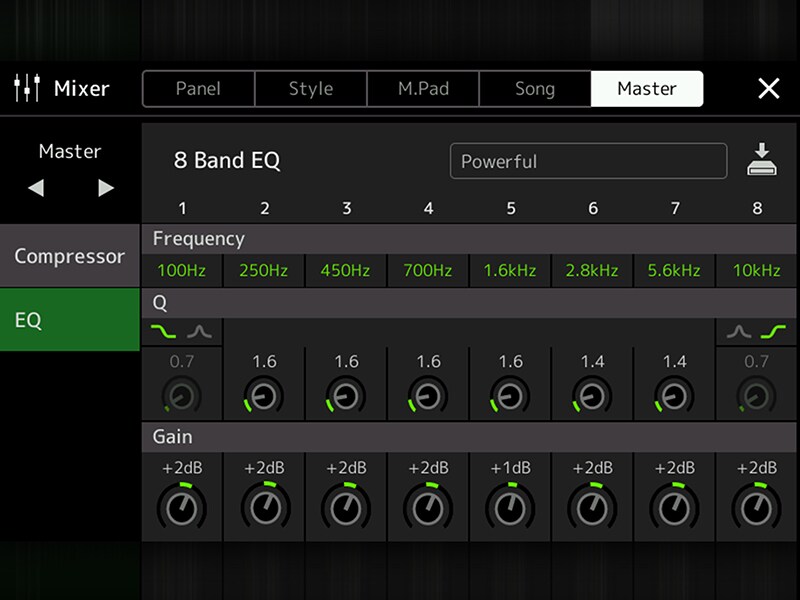 Master EQ-skärm för Yamaha Arranger Workstation PSR-SX920/720+