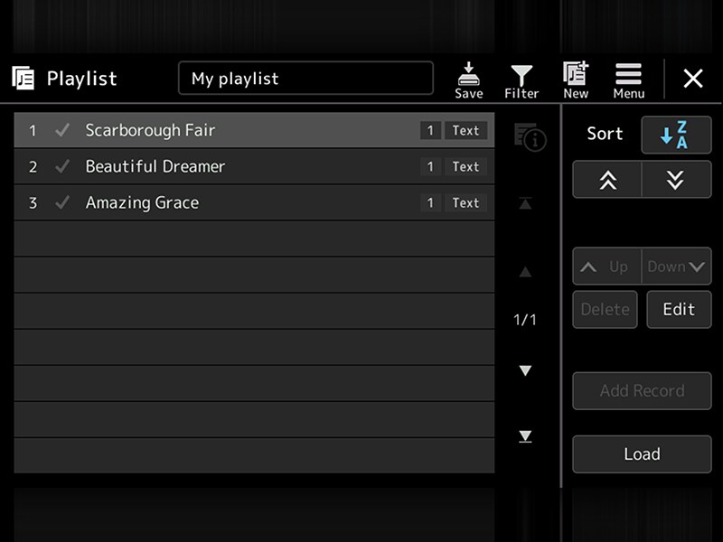 Playlist-skärm för Yamaha Arranger Workstation PSR-SX920/720+