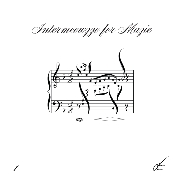 Notskrift med titeln "Intermeowzzo for Mazie", med musiknoter arrangerade i form av en katt.