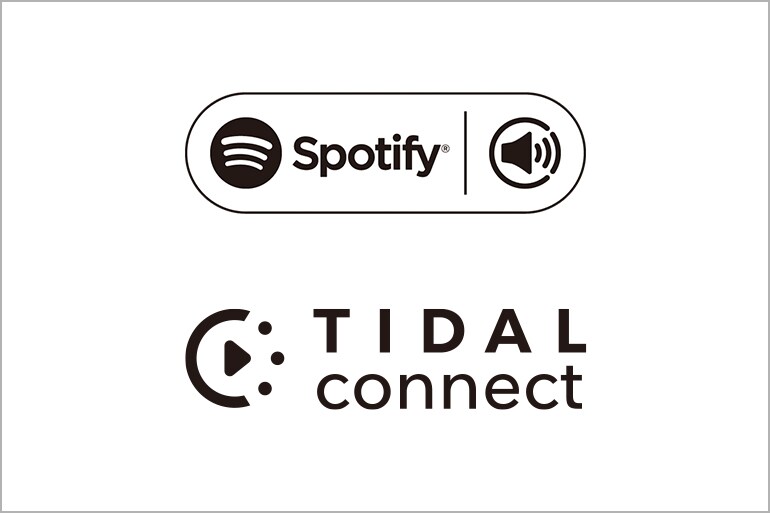 Kompatibilitetsikoner som visar stöd för Spotify Connect och TIDAL Connect