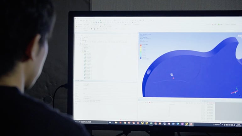 3D simulation image of acoustic analysis results on a guitar