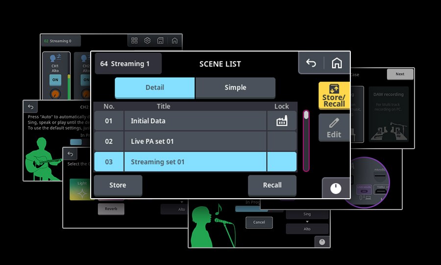 Yamaha URX22: Snabba ändringar i inställningar med Scene Recall